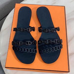 2022 Women Slipper Designer Sandals Rivage Chaine d'Ancre rubber jelly Sandals Slides Flat Flip Flops Slippers Party Wedding Shoes With Box NO18