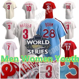 Anpassade män Trea Turner Jersey Bryce 3 Harper J. T. Realmuto Women 12 Kyle Schwarber Rhys Hoskins Aaron Nola Didi Gregorius Scott Kingery Kids Youth Jerseys