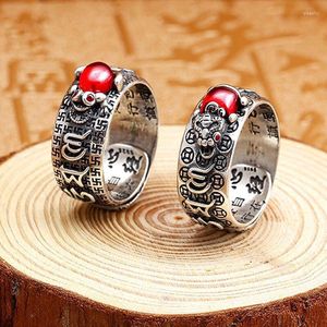 Cluster Rings Retro Pixiu Charms Ring Budist Protection Wealth Amulet Gold/Silver Lucky Feng Shui Jóias Ajustável Aberto Unissex