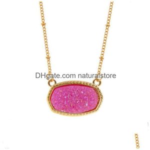 Pendant Necklaces Resin Oval Druzy Necklace Gold Color Chain Drusy Hexagon Style Luxury Designer Brand Fashion Jewelry For Drop Deli Dh4Un