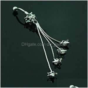 Obigo do bot￣o Blox Rings Body Piercing Fashion Belly Surgical Steel Rhinestone Star Barbells Dangle Chain Jewelry 1975 T2 DR DHGARDEN DHKYG