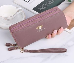 Fashion Double Zip Wallet Women039s Long Clutch Small cute Bee Pearl Coin Purse DoubleLayer Large Capacity Mobile Phone Bags1002722