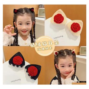 Hair Clips Barrettes Pair Of Childrens Flocking Cat Ears In Autumn And Winter Rose Small Clip Broken Bangs Accessories Drop Delive Dhkpi