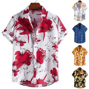 Camisas casuais masculinas de manga curta masculina camisa havaiana Turn Down Colle Stylenic Print Plus Size