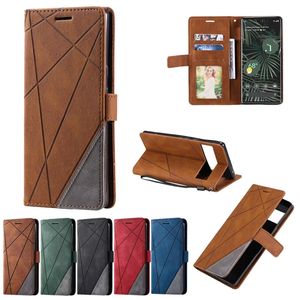 Läderplånbokfodral för Google Pixel 7 Pro 6A 6 Redmi 11 Prime 4G A1 Plus Xiaomi 12T Pro 12 Lite Contrast Color Skin Feel Geometry Hybrid Card slot Holder Flip Cover Pouch