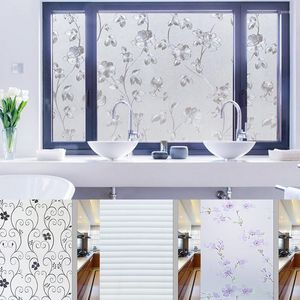 Window Stickers 1 Roll Frosted Privacy Floral Pattern Film Home Bedroom Bathroom Glass No Glue Self Adhesive Sticker