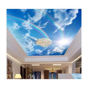 Sfondi Goccia Carta da parati 3D personalizzata Murales Cielo blu Nuvole bianche Arcobaleno P O Murale Soffitto interno Carta da parati decorativa1 Consegna Dh61T