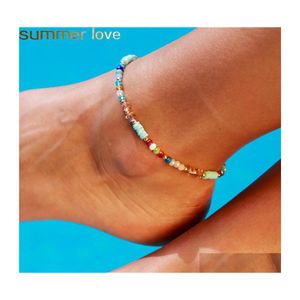 Fußkettchen Sommer Kristall Perlen Für Frauen Weibliche Sandalen Fuß Schmuck MTI Farbe Knöchel Armbänder Bein Kette Drop Lieferung DHR6B