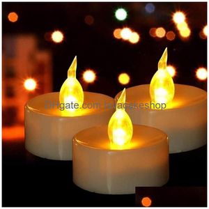 Candles 12Pcs Battery Operated Led Tea Lights Flameless Flickering Ing Decor 220831 Drop Delivery Home Garden Dhsoz