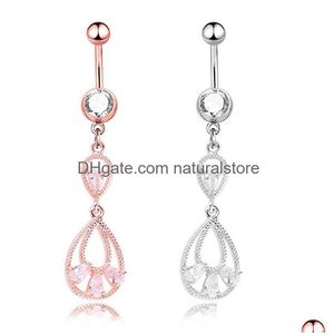 Navel Bell Button Rings Sexy Wasit Belly Dance Crystal Body Jewelry Stainless Steel Rhinestone Piercing Dangle For Women Drop Flow Dh6Qp