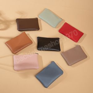 Classic Ultra-thin Zipper Coin Purse For Women Pure Color Coin Purses Square Soft Leather Small Money Bag
