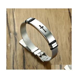 Bracelets de charme Menblack Menblack Bangles Color Titanium Steel Jesus Link Mesh Chain Jewelry Drop Deliver