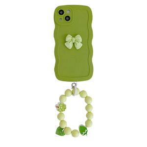 Роскошный 3D зеленый зеленый цвет мобильных телефонов Curve Premium Design Design Soft Back Case для Apple iPhone 14 плюс 13 12 11 Pro Max XS XR Silicone TPU защитная крышка с запястьем Band