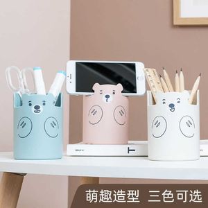 多機能プラスチックベアペンホルダーデスクオーガナイザー電話メイクアップブラシスタンドかわいい文房具デスクトップストレージ