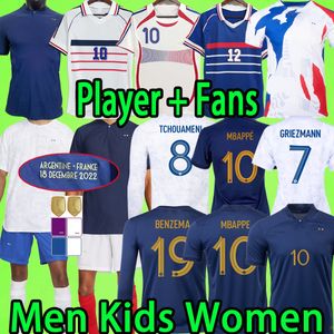 Final 2022 France Soccer Jerseys Mbappe Zidane Kids Kit Femme 2023 Version Joueur Boys fran￧ais Maillots de Football Shirt 22 23 Giroud Henry Long manche r￩tro 1998 2006