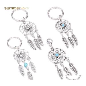 Key Rings Antique Sier Tassel Beads Feather Dreamcatcher Keychain Women Wind Chimes Chain Leaf Car Bag Decoration Indian Style Drop Dhry0