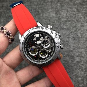 Automatiska alla ringar som arbetar Stopwatch Titta p￥ m￤n Big 42mm tyg Sapphire Solid Clasp President Mens Full Functure Wristwatches184C