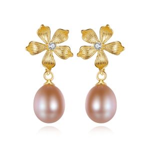 Koreanische Persönlichkeit Mode Blume Perle s925 Silber Baumeln Ohrringe Schmuck Exquisite Luxus Überzug 18k Gold Ohrringe Zubehör