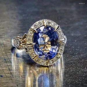 Anéis de casamento estilo étnico azul oval oval cúbico pedra de zircônia para mulheres banda de dedo de dedo de dedo de dedo jóias do presente de joalheria