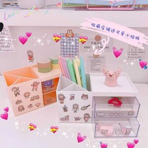 Ins Kawaii Deskpot Organizer Makeup Storage Box Multi-layer Container Drawer Cabinet Rack Send Sticker Home Decor 2022