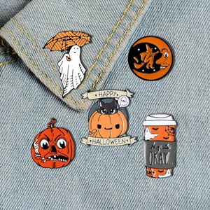 Broschen Happy Halloween Emaille Pin Mond Geist Kürbis Regenschirm Brosche Denim Rucksack Revers Abzeichen Cartoon Lustiges Schmuck Geschenk