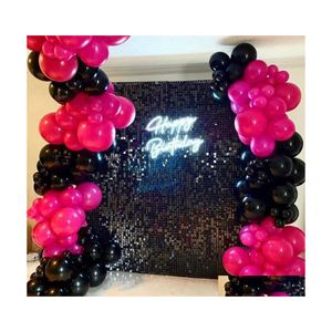 Party Decoration Black Square Shimmer Sequin Wall Panel Metallic Active Spangle Art Decor Backdrop PO Event Marketing Conference Sho Dhcby