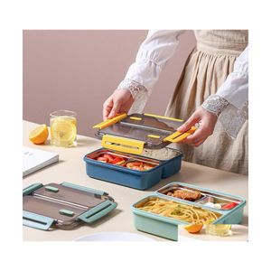 Dinnerware Sets 2 3Grid 304 Stainless Kids Steel Bento Lunch Box Student Worker Portable Container Storage Thermal Kitchen Accessori Dhq7L