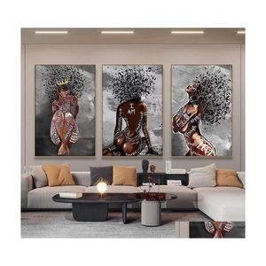 Paintings Abstract African Girl Canvas Posters And Prints Music Symbol Black Woman Art Painting Wall Pcitures For Home Decor Drop De Dhgap