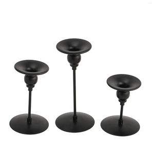 Candle Holders 3Pcs Metal Black Candlestick Pavilion Gift For Wedding Centerpieces Stable Base Adornment Decorative