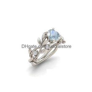 Solitaire Ring Wedding Crystal Sier Color Rings Vine Fle Leaf Engagement