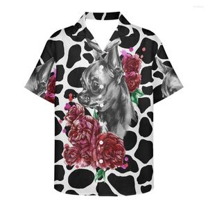 Men's Casual Shirts Summer Beach Blouse Men Breathable V Neck Short Sleeve Shirt Hawaiian Animal Texture Floral Print 2022 Vacation