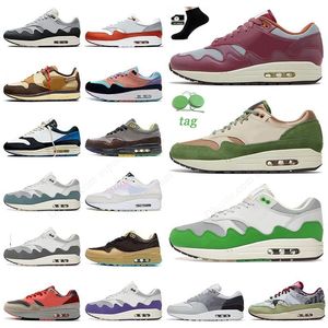 luxury 2022 Mens Women 1 87s Shoes Runner Running Shoe Treeline Patta Rush Maroon Green Anniversary Royal Sketch To Shelf Have a Day London Elephant sneakers trainers