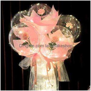 Party Decoration 1Set Led Luminous Rose Balloon With Roses Transparent Bobo Ballon Valentines Bouquet Gift Bag Wedding Birthday Deco Dhyof