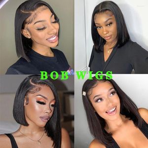 Straight Lace Front Human Hair Wigs Side Part Bob Wig 4x4x1 T Frontal Brazilian Virgin Pixie Cut