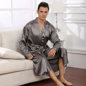 Men's Sleepwear Fdfklak 2022 Men Gray/Black Lounge Silk Nightwear Comfort Bathrobes Spring Summer Long Sleeve Thin Sleep Robes