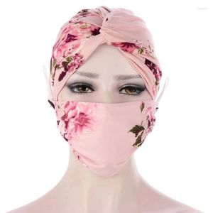 Etniska kl￤der 2022 Four Seasons Fashion Ladies 5 F￤rg Floral Button Anti-Stroke Mask Headset Set Multicolor Soft Base Cap