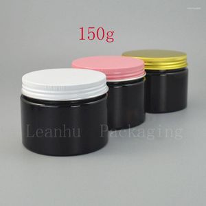 F￶rvaringsflaskor 150g x 24 svart p￥fyllningsbar gr￤dde burk fast parfymer smink container aluminium skruvm￶ssa hemlagad sk￶nhetshudv￥rdsf￶rpackning