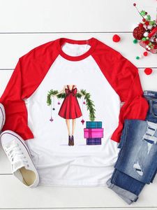 T-shirt da donna T-shirt a maniche lunghe Happy Year Stampa Top Festival Buon Natale Regalo Stagione invernale Anni '90 Abbigliamento Donna T-shirt grafica femminile