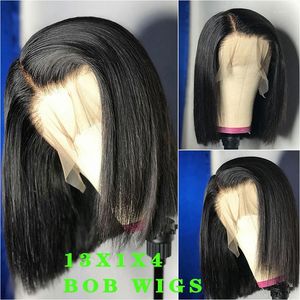 Proste bob peruka koronkowe przód ludzkie peruki włosy Brazylijskie krótkie przezroczyste t część dla kobiet wcześniej wysadzonych naturalny kolor
