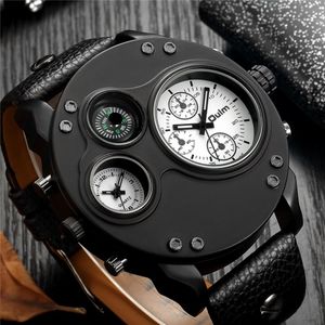 Mężczyźni zegarki Oulm Men Sport Watches Dwie strefa czasowa Dekoracyjny kompas Male Kwarc Watch Relogio Masculino2684