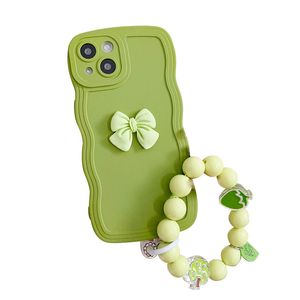 Custodie per cellulari carine con coniglio verde 3D Fiocco modello ondulato Design premium Copertine complete Custodia morbida per Iphone 14 plus 13 12 11 pro max XS XR Custodia protettiva antiscivolo Apple Vendita al dettaglio