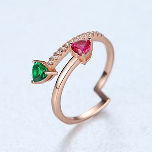 Brand Luxury Heart Colorful Gems s925 Silver Ring Jewelry Fashion Sexy Women Micro Set Zircon Rose Gold Open Ring Accessories