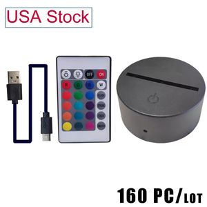 Światła światła RGB Podstawa lampy LED do lampy iluzji 3D 4 mm akrylowy panel światła AA Bateria lub DC 5V USB 3 D Nocny światł