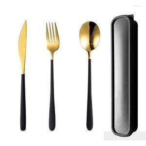 Set di stoviglie Portatile di alta qualità Cucchiaio Forchetta Coltello Posate Set da pranzo Scatola nera 3 pezzi in stile occidentale