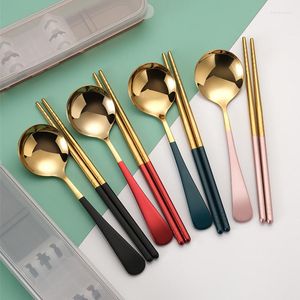 Dinnerware Sets Korean 304 Stainless Steel Cutlery Set Beautiful Chopsticks Spoon With Box Portable Children's Tableware