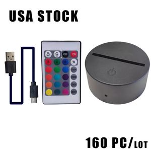 Lampa podstawowa LED 3D Lampy nocne 7 kolorów Zmiana lampy iluzji dotknij zdalnego sterowania podstawą światła Crestech Stock USA