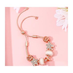 Bracelets de charme tamanho ajustável com lindos vidros de shinestone folhas de folhas de pulseira Brand Girls Presentes de festas de casamento Jóias Deli Dhuj3