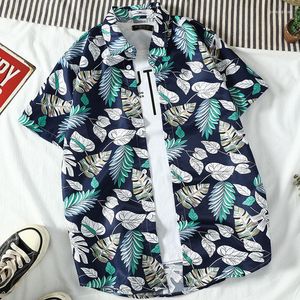 Camisas casuais masculinas no estilo havaiano de coco folhas de férias de verão manga curta