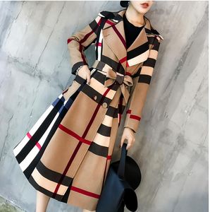 American Women's Trench Coats Autumn e inverno Novo lape de lapela xadre