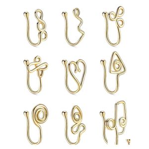 Nose Rings Studs Fake Septum Jewelry Gold/Sier Cuff Non Piercing Clip On Faux Ring For Women Men Drop Delivery Body Dhr35